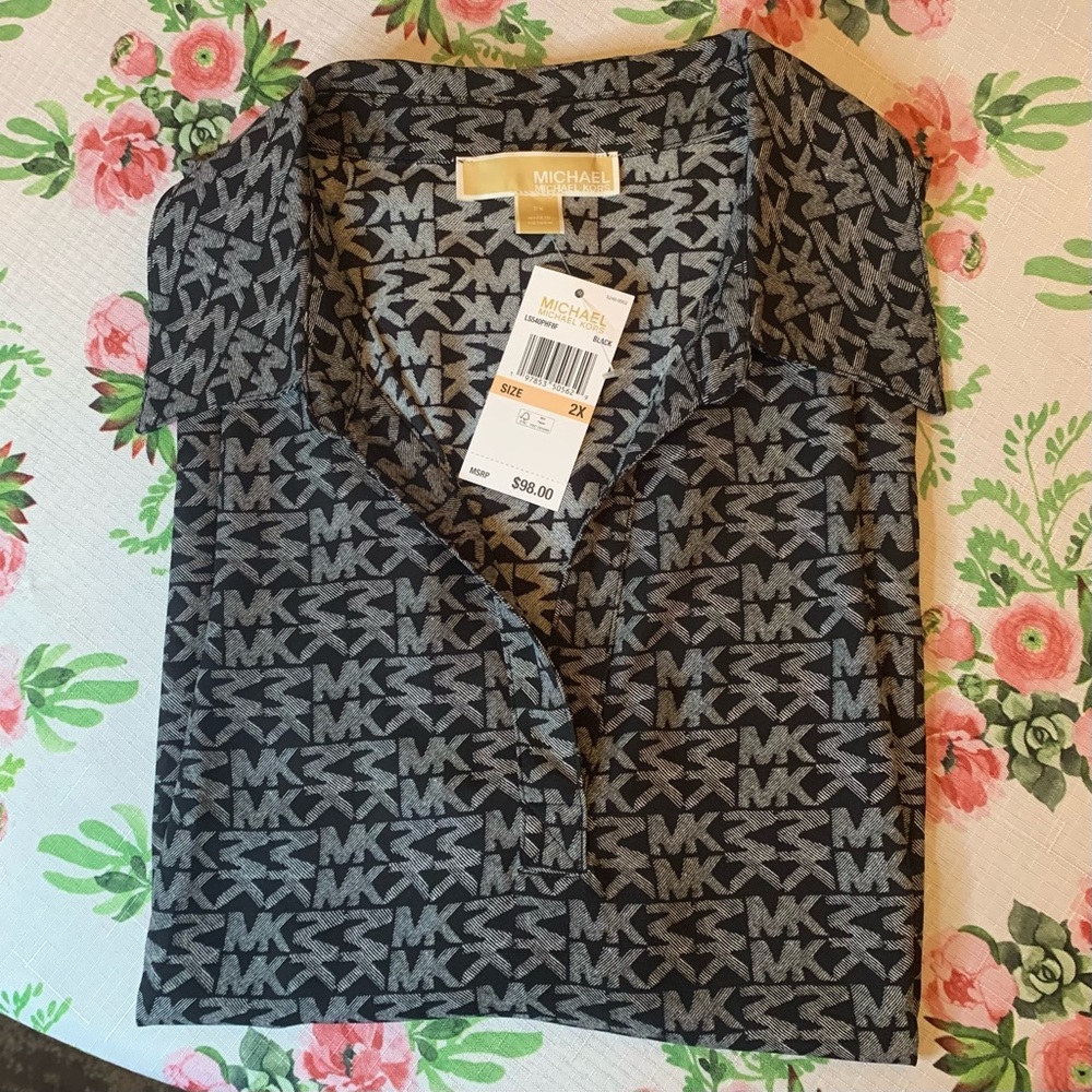 ❤️Price Drop❤️MICHAEL Michael Kors Black and Gray Logo Blouse - Picture 14 of 14